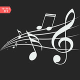 Ornamental music notes with swirls on black background