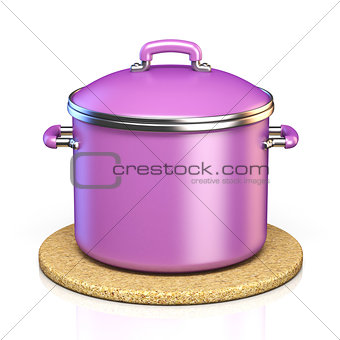 Purple cooking pot on cork pad 3D