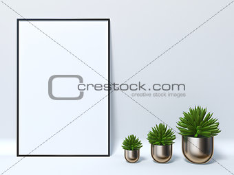 Mock up poster with three succulent pots 3D