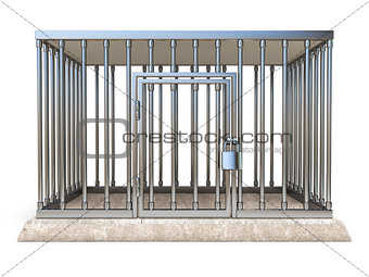 Metal cage with lock front view 3D render illustration