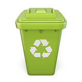 Green plastic recycle bin closed front view 3D