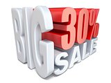 White red big sale sign PERCENT 30 3D