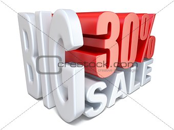 White red big sale sign PERCENT 30 3D