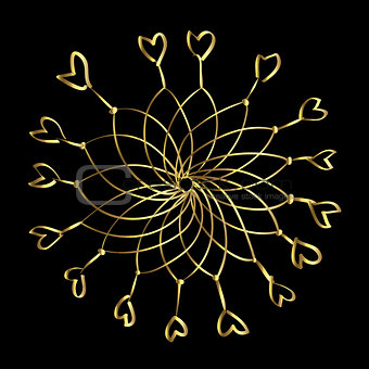 Abstract luxury golden design element. Interlacing of golden lines and hearts.