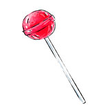 Pink lollipop illustration isolated on white background. Candy for children and adults. Sweet accessory. Sugar bowl on stick.