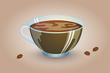 Classic black coffee in a transparent cup. Favorite morning drink. Vector illustration.