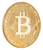 Golden bitcoin cryptocurrency coin isolated on white background