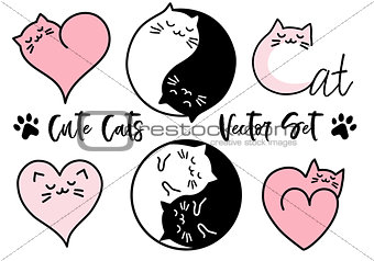 Cute yin yang cats, vector set