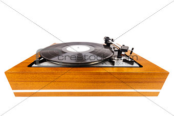 Vintage turntable vinyl record player isolated on white