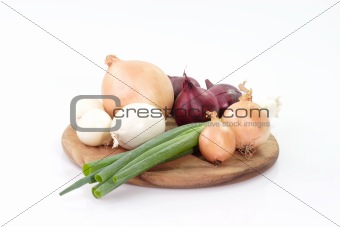 Onions on a kitchen board