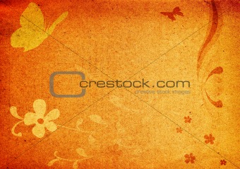 butterflies and flowers on grungy background