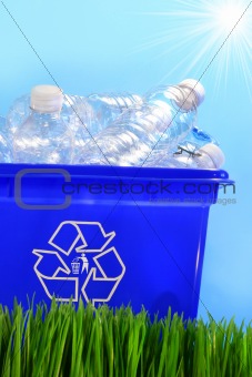 Bottles in recycling container bin