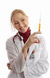 Physician or vet holding needle syringe