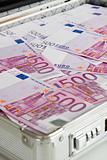 500 Euro banknotes in a briefcase