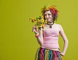 Punk woman with plastic flowers