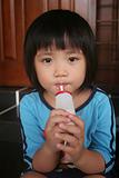 Girl drinking yogurt drink