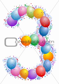 Balloons and confetti – Number 3 three