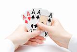 playing cards - hand of four aces