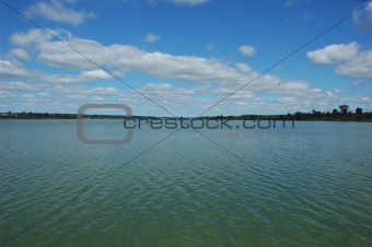 Panoramic summer view of lake reservoir