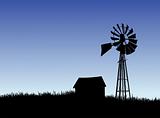 Farm House and Windmill Silhouette