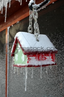 Bird House in Ice Storm