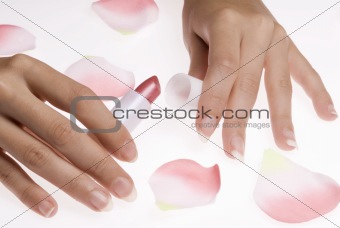 finger lipstick and rose