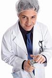 Medical doctor scientist with electronic pipettor
