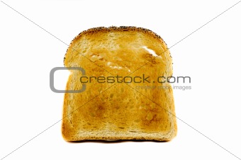 A singel slice of toasted bread isolated on white background