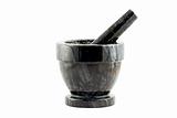 Black marble mortar isolated on white, with clipping path