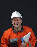 smiling mine worker with file