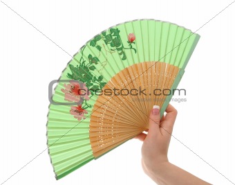 female hand with decorated fan