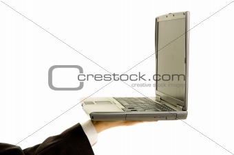 Laptop in the hand of a businessman