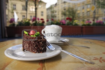 Cake and cappuccino