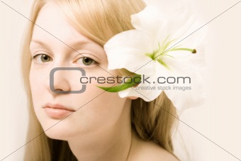 young woman with white lily