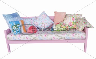 Pink Sofa with Floral Cushions