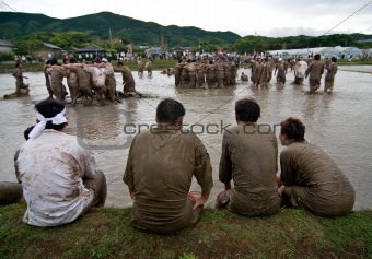 Participants in the Seppe Tobe festival in Kagoshima Prefecture, Japan