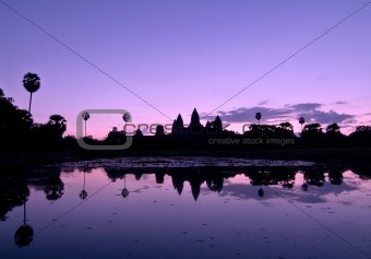 Angkor Wat silhouette reflected at sunrise