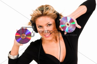 beautiful young woman listening music