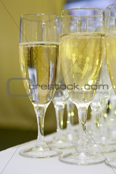 Glasses with sparkling white wine