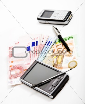 Money, PDA, pen
