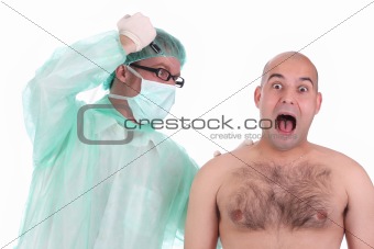 surgeon injecting a scare patient 