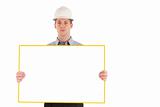 Worker holding blank sign
