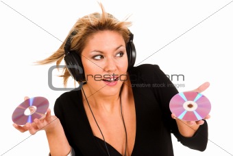 young woman listening music