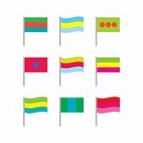 Nine bright coloured flags
