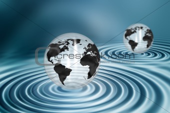 Globes on water ripples