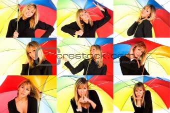 young girl with umbrella in colors