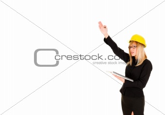 A businesswoman with documents and pencil