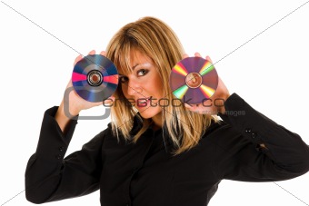 woman holding compact disc