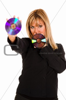 woman holding compact disc