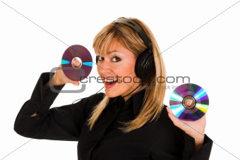 young woman listening music